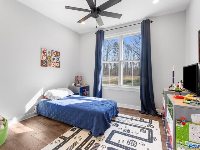 3185 Polecat Creek Ln, Scottsville, VA 24590 - bedroom with ceiling fan, baseboards, and wood finished floors