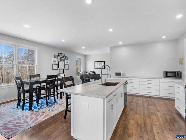 3185 Polecat Creek Ln, Scottsville, VA 24590 - kitchen featuring stainless steel appliances, a sink, recessed lighting, white cabinetry, and dark wood-type flooring