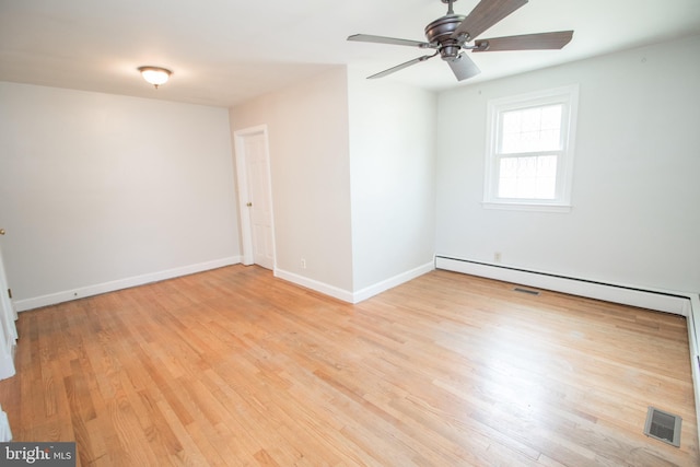23075 Hollywood Rd, Leonardtown, MD 20650 - unfurnished room with light wood-style flooring, visible vents, baseboards, and ceiling fan