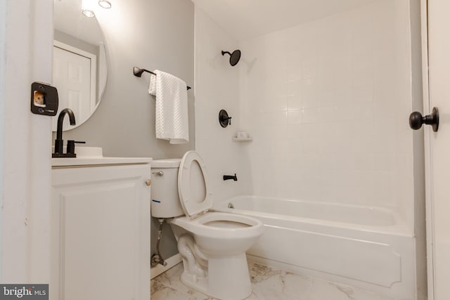 7374 Hickory Log Cir, Columbia, MD 21045 - bathroom with marble look tiles, toilet, vanity, and shower / bathtub combination