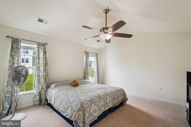 17365 Tedler Cir, Round Hill, VA 20141 - bedroom with multiple windows, light carpet, lofted ceiling, baseboards, and a ceiling fan
