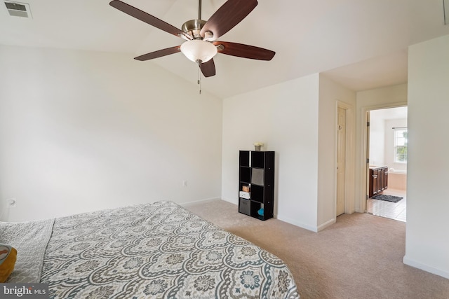 17365 Tedler Cir, Round Hill, VA 20141 - bedroom with light colored carpet, baseboards, lofted ceiling, and a ceiling fan
