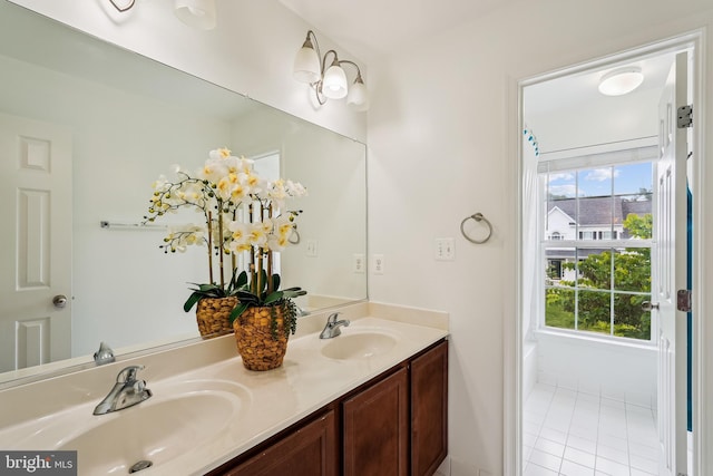 17365 Tedler Cir, Round Hill, VA 20141 - full bathroom featuring tile patterned flooring, double vanity, and baseboards
