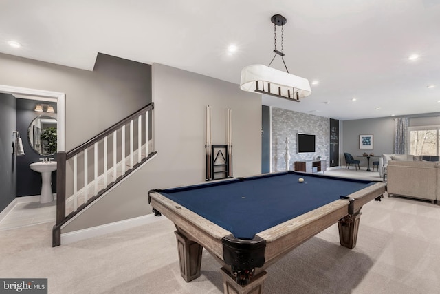 204 Baldy Ln Cayot, Unit Cayot, Middletown, DE 19709 - rec room with light carpet, baseboards, recessed lighting, pool table, and a sink