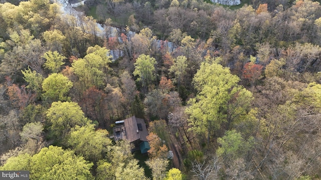 aerial view featuring a forest view