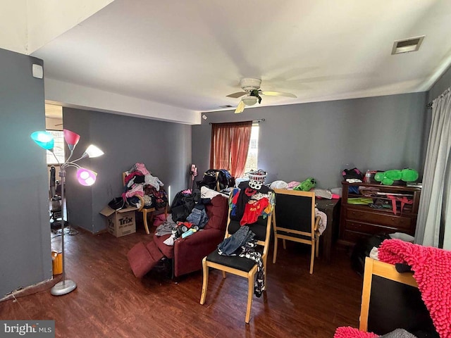 3301 Windermere Dr, Bushkill, PA 18324 - recreation room featuring a ceiling fan, wood finished floors, and visible vents