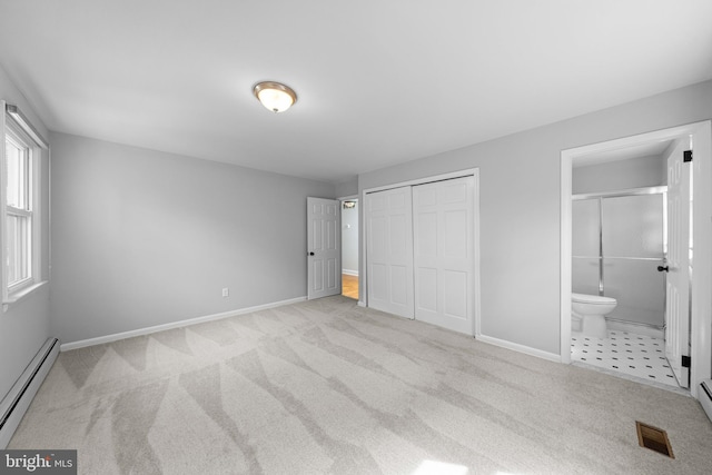 413 Bucktoe Rd, Avondale, PA 19311 - unfurnished bedroom with a baseboard radiator, baseboards, a closet, and carpet