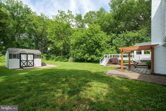 413 Bucktoe Rd, Avondale, PA 19311 - view of green lawn with stairway, a patio area, a pergola, and a deck