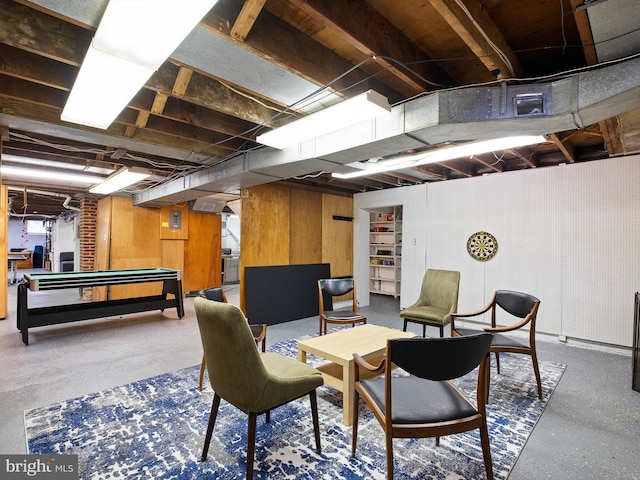 unfinished basement featuring pool table