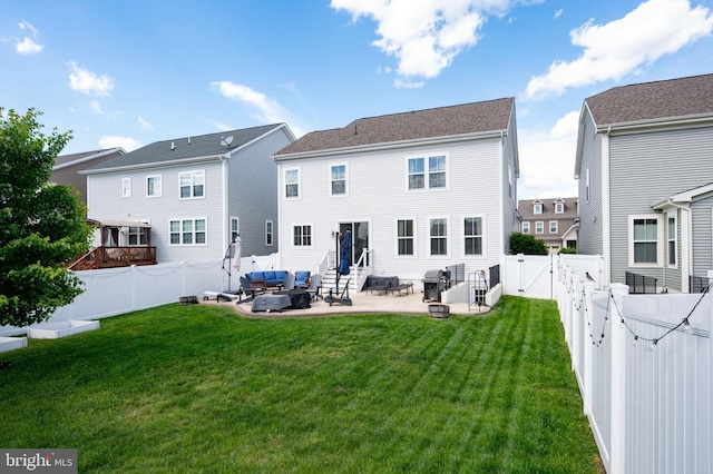 rear view of house with outdoor lounge area, a gate, a patio, and entry steps