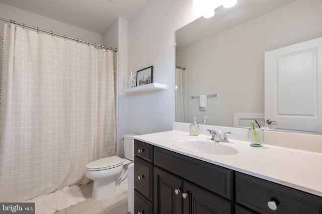 bathroom featuring tile patterned flooring, toilet, and vanity