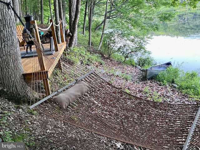 view of yard with a water view