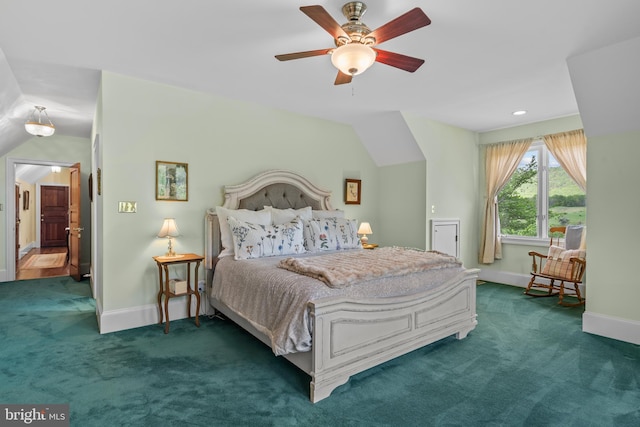 474 Gid Brown Hollow Rd, Washington, VA 22747 - carpeted bedroom featuring baseboards, vaulted ceiling, and a ceiling fan