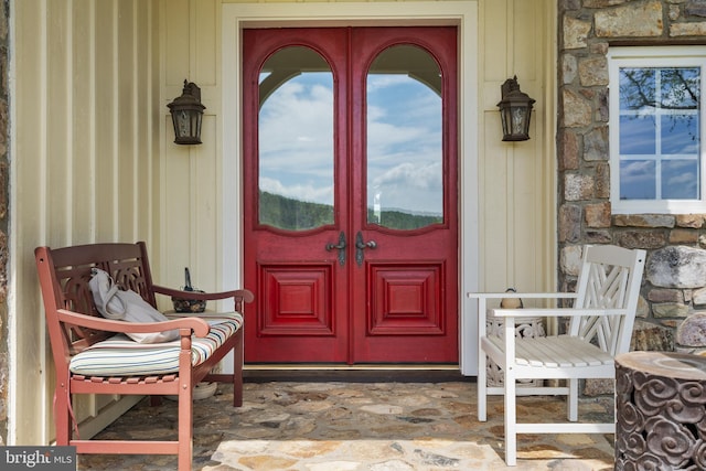 474 Gid Brown Hollow Rd, Washington, VA 22747 - view of exterior entry with stone siding and french doors