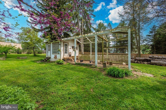 15539 Liberty Rd, Mount Airy, MD 21771 - view of yard featuring fence, entry steps, and an outbuilding
