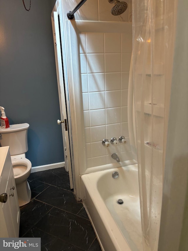 1994 Upland Way, Philadelphia, PA 19131 - full bathroom featuring shower / bath combo with shower curtain, vanity, marble finish floor, toilet, and baseboards