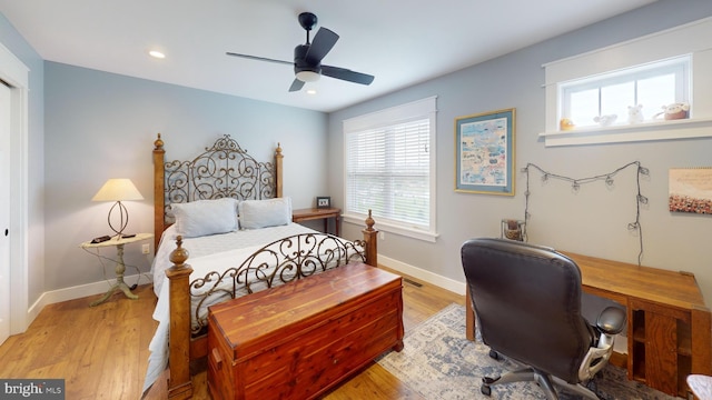 219 Pepper Ridge Dr, Spring Mills, PA 16875 - bedroom featuring baseboards, recessed lighting, ceiling fan, and light wood-style floors