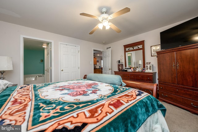206 Iriquois, Browns Mills, NJ 08015 - carpeted bedroom featuring connected bathroom, a ceiling fan, and visible vents