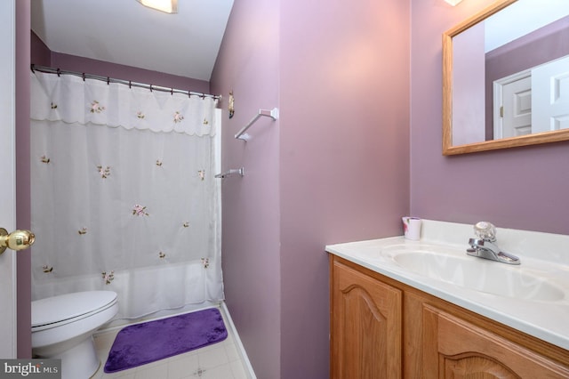 206 Iriquois, Browns Mills, NJ 08015 - bathroom with vanity, toilet, shower / bath combo with shower curtain, tile patterned floors, and baseboards