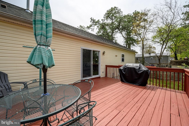 206 Iriquois, Browns Mills, NJ 08015 - wooden deck with outdoor dining space and a grill
