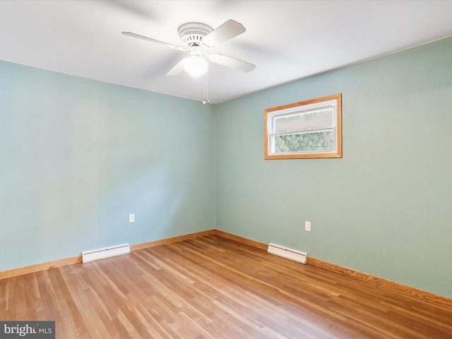 11416 Kline Dr NW, Cumberland, MD 21502 - spare room with baseboard heating, ceiling fan, baseboards, and light wood-type flooring