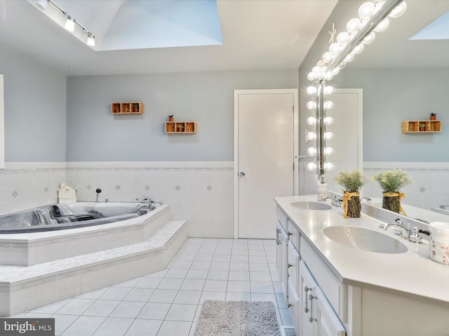 11416 Kline Dr NW, Cumberland, MD 21502 - bathroom featuring a skylight, tile patterned flooring, double vanity, and a bath