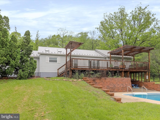 11416 Kline Dr NW, Cumberland, MD 21502 - rear view of house featuring a deck, a pergola, and a lawn