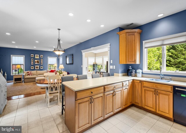 137 E Holly, Haddon Township, NJ 08107 - kitchen with dishwasher, a sink, light countertops, recessed lighting, and open floor plan