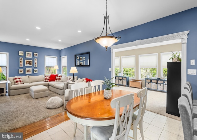 137 E Holly, Haddon Township, NJ 08107 - dining space with plenty of natural light, light tile patterned floors, recessed lighting, and light colored carpet