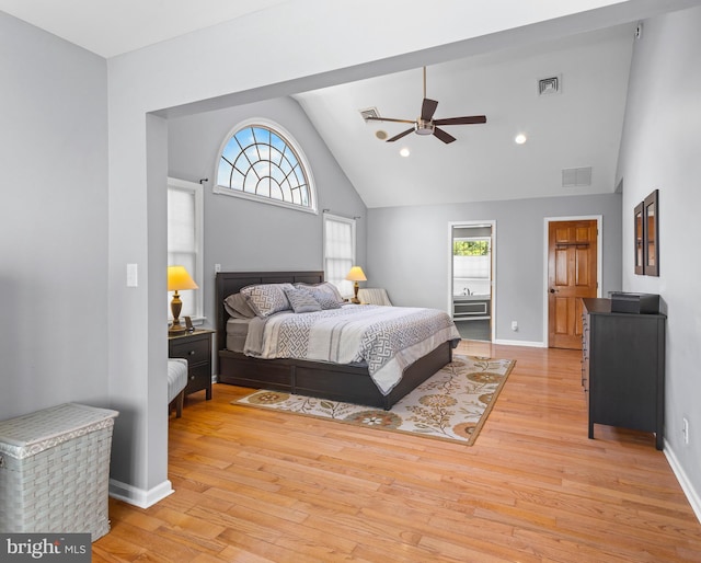 137 E Holly, Haddon Township, NJ 08107 - bedroom featuring light wood-style flooring, high vaulted ceiling, baseboards, ceiling fan, and recessed lighting
