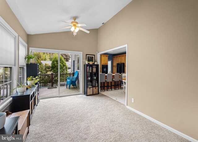 137 E Holly, Haddon Township, NJ 08107 - living area featuring carpet flooring, a ceiling fan, baseboards, and high vaulted ceiling