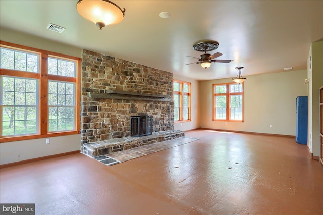 7395 Jonestown Rd, Harrisburg, PA 17112 - unfurnished living room featuring baseboards, ceiling fan, and visible vents