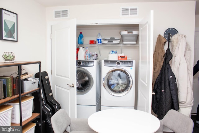 6408 47th St, Riverdale, MD 20737 - laundry area featuring separate washer and dryer, visible vents, and laundry area