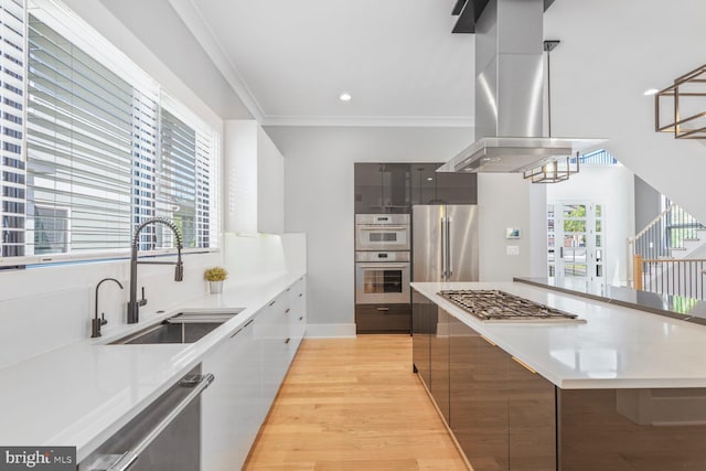 2600 3rd St N, Arlington, VA 22201 - kitchen featuring appliances with stainless steel finishes, a sink, modern cabinets, and light wood finished floors