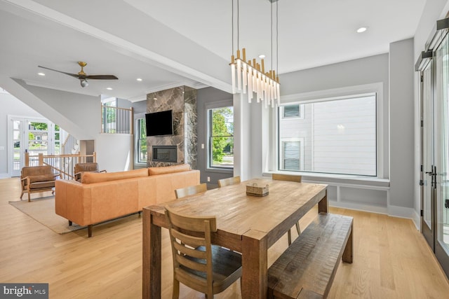 2600 3rd St N, Arlington, VA 22201 - dining area with light wood-style floors, a healthy amount of sunlight, and a fireplace