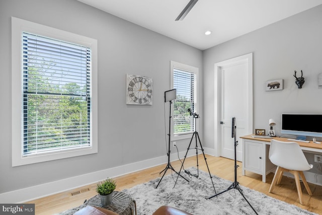 2600 3rd St N, Arlington, VA 22201 - office featuring baseboards, ceiling fan, light wood-type flooring, and visible vents