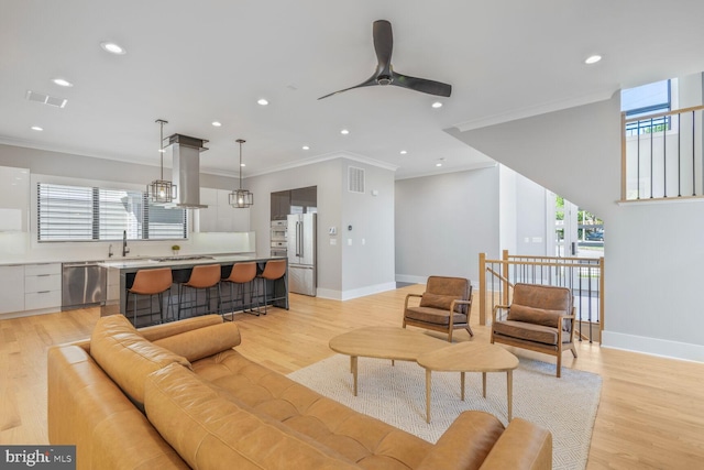 2600 3rd St N, Arlington, VA 22201 - living area with visible vents, ornamental molding, baseboards, and ceiling fan