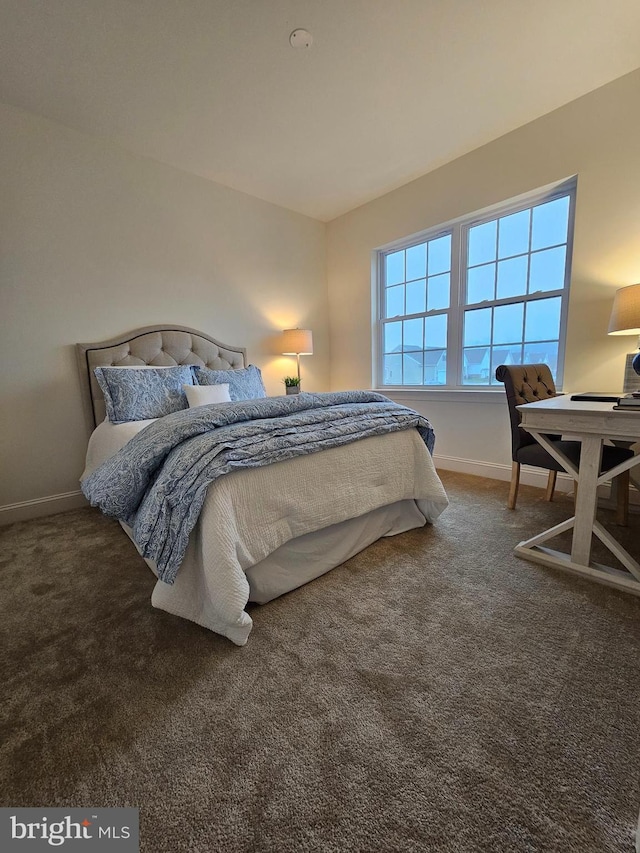 bedroom with baseboards and carpet floors