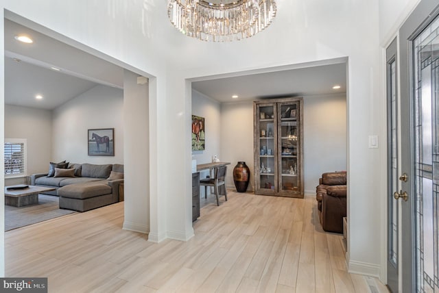 1222 Brian Ln, Hanover, PA 17331 - foyer featuring a towering ceiling, wood finished floors, a chandelier, baseboards, and recessed lighting