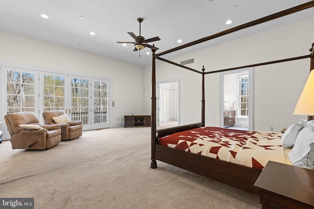 14815 Dover Rd, Reisterstown, MD 21136 - carpeted bedroom with a ceiling fan, visible vents, recessed lighting, and access to outside