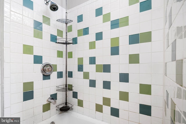 full bath with walk in shower and a washtub