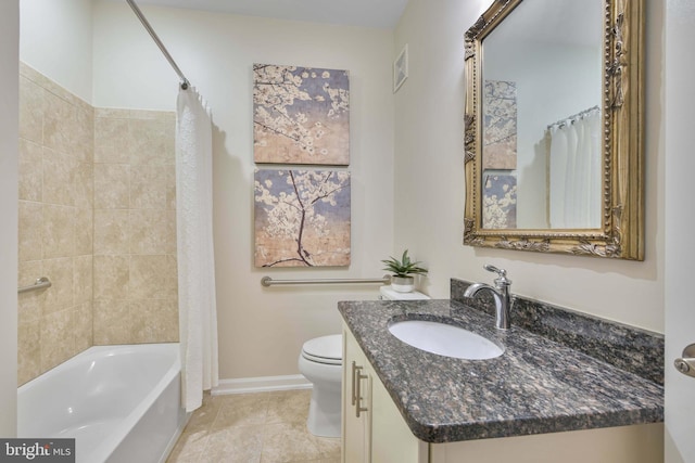 20620 Hope Spring Ter Unit 206, Ashburn, VA 20147 - bathroom featuring vanity, baseboards, toilet, shower / tub combo with curtain, and tile patterned floors