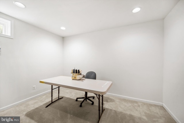 office space with baseboards, carpet, and recessed lighting