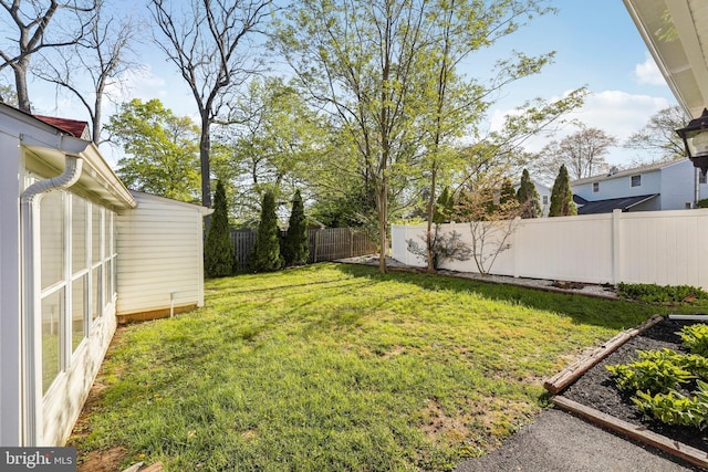 view of yard with a fenced backyard