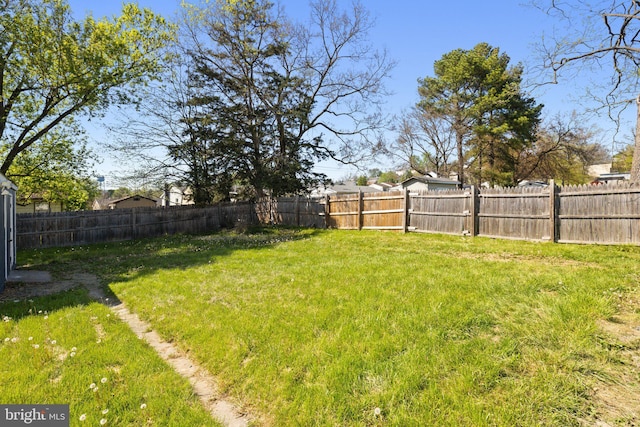 view of yard featuring a fenced backyard