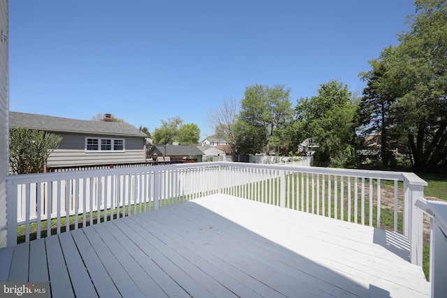 deck with a lawn and a fenced backyard