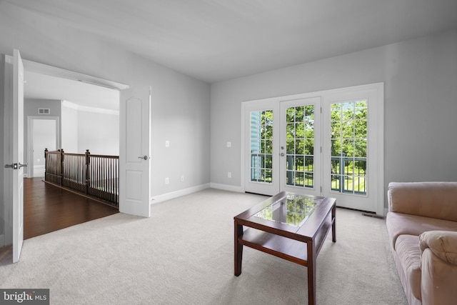 42438 Black Talon Ct, Leesburg, VA 20176 - carpeted living area featuring french doors and baseboards
