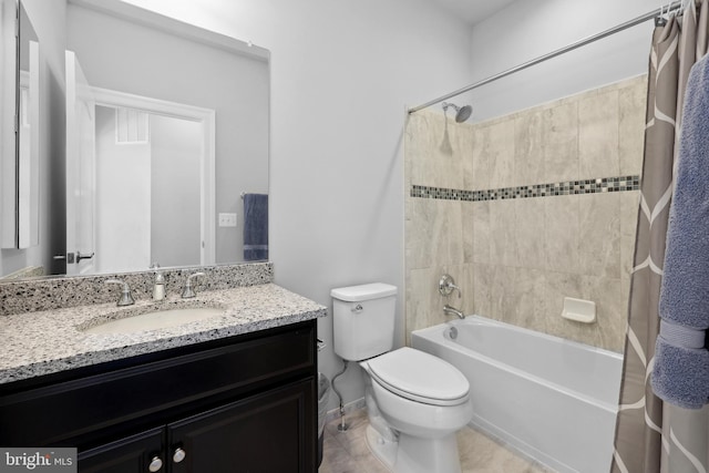 42438 Black Talon Ct, Leesburg, VA 20176 - full bathroom featuring toilet, vanity, shower / tub combo with curtain, and tile patterned floors