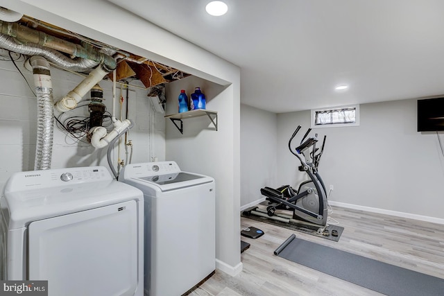 4290 S State St, Camden Wyoming, DE 19934 - washroom featuring laundry area, baseboards, recessed lighting, light wood-style flooring, and washer and clothes dryer