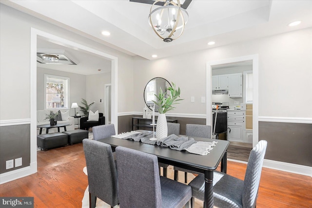 6217 Burgess Ave, Baltimore, MD 21214 - dining room with a chandelier, light wood finished floors, and recessed lighting